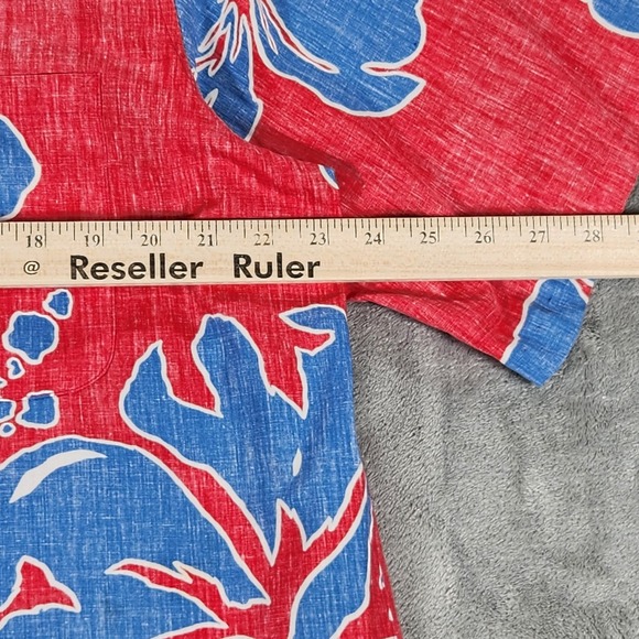 Reyn Spooner Shirt Mens Large Red Blue Hawaiian Reverse Print Floral Made USA - Picture 8 of 10